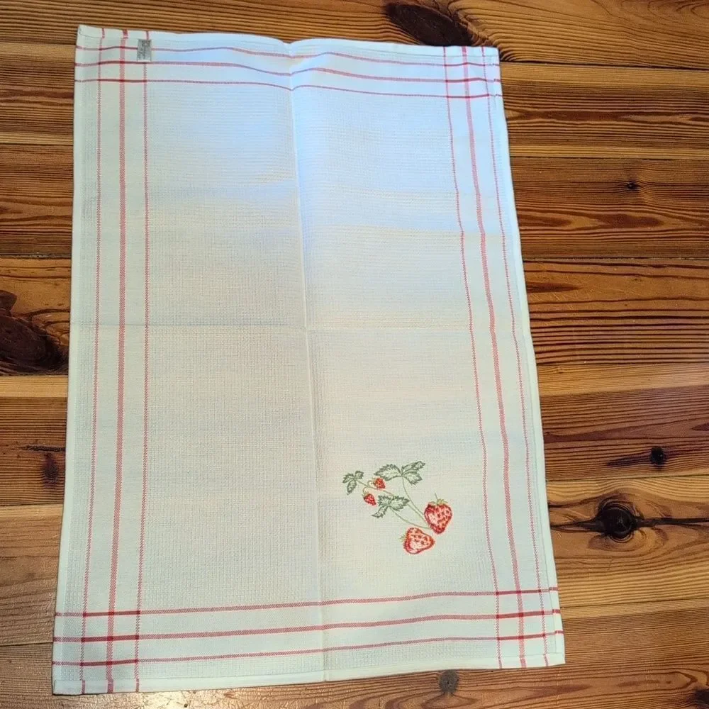 Strawberry Embroidered Cotton Kitchen Towels by Champagne & Eggs Set of 2